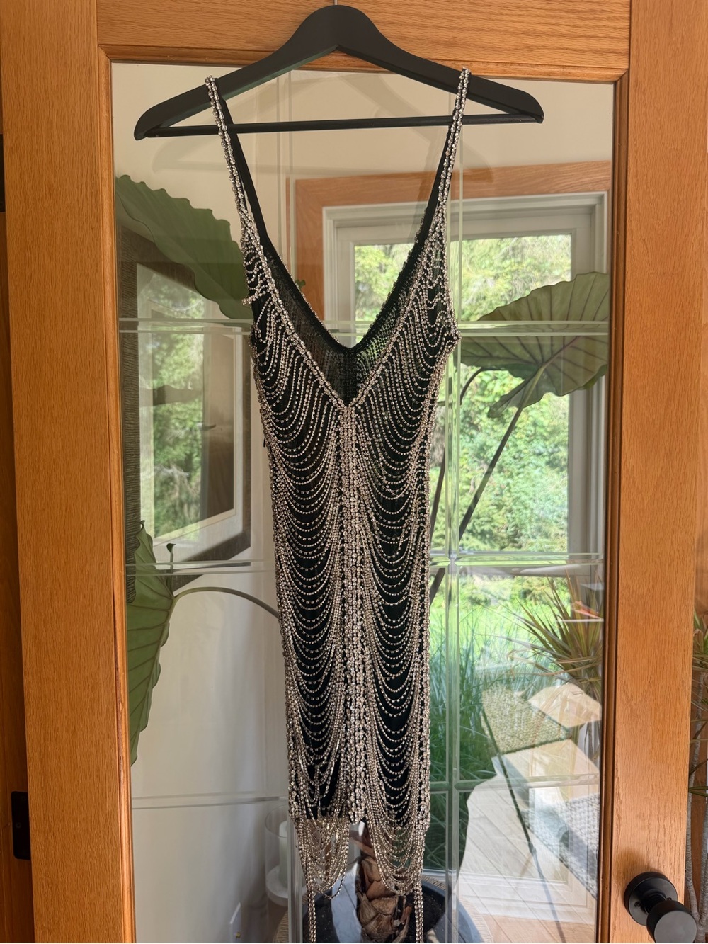 Retrofete Black Mesh Mini Dress with Silver Crystal Embellishment - Picture 6 of 8